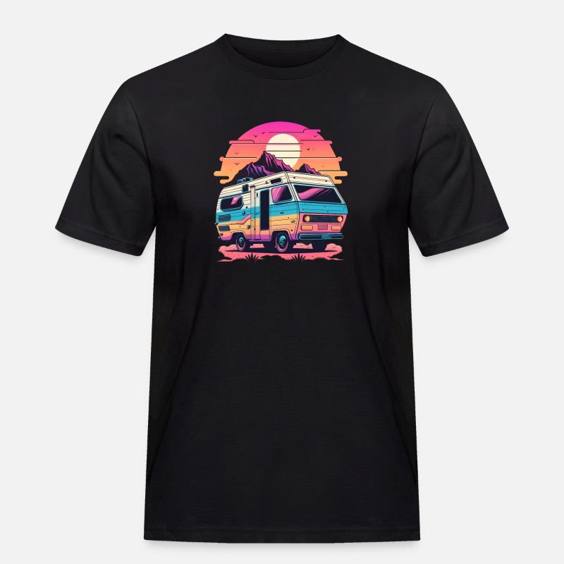 Synthwave Camper - Männer Workwear T-Shirt - Schwarz