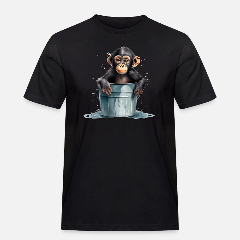 Affe sitzt im Wassereimer - Männer Workwear T-Shirt - Schwarz
