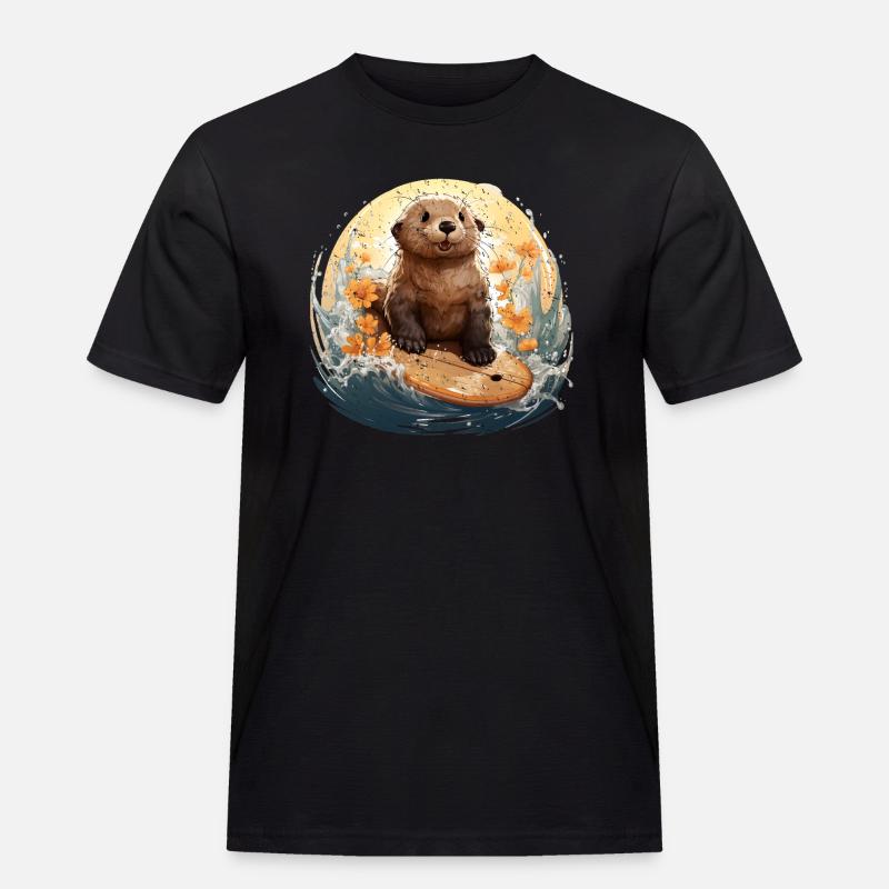 Surfender Otter - Männer Workwear T-Shirt - Schwarz