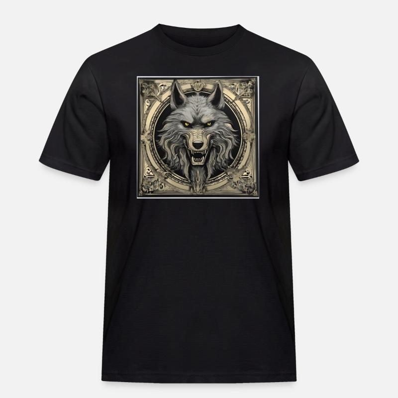 Wolf Emblem - Männer Workwear T-Shirt - Schwarz