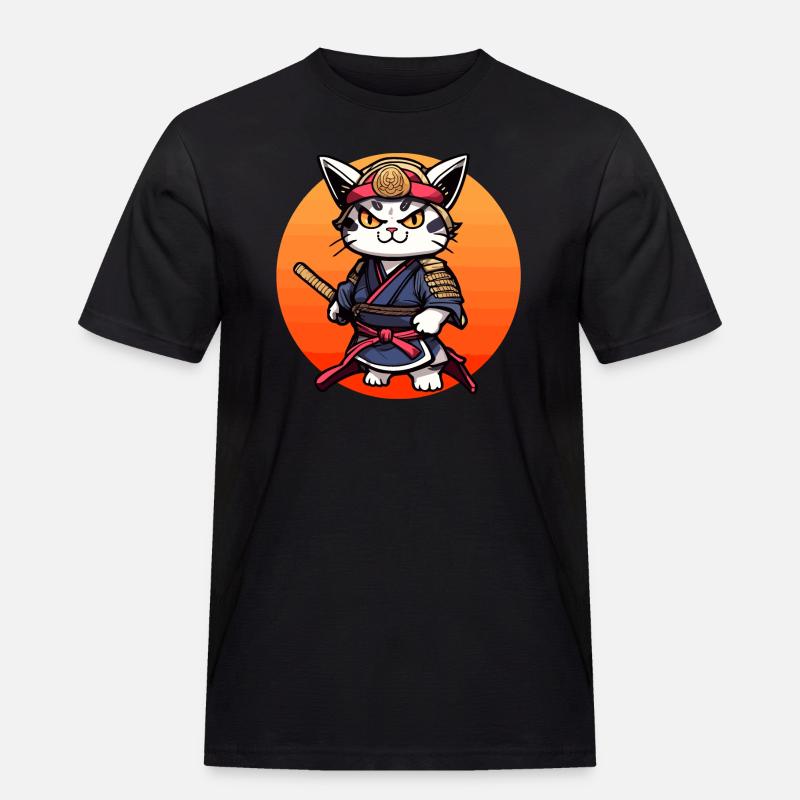 Samurai-Katze #26 - Männer Workwear T-Shirt - Schwarz