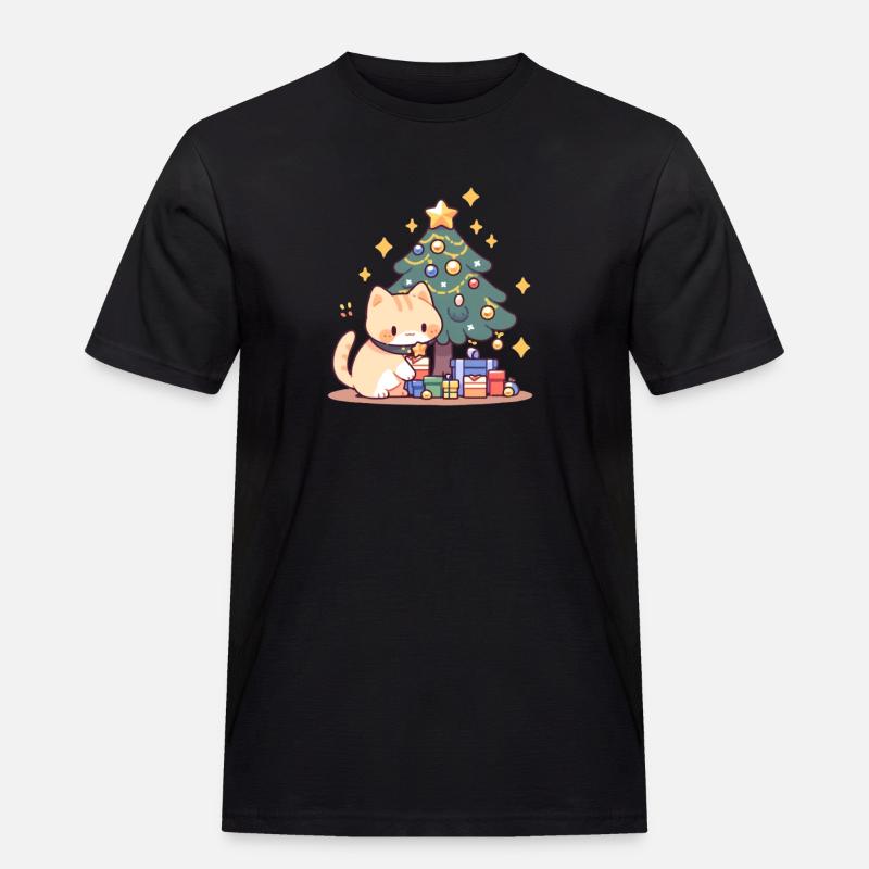 Cat Chritmas tree - Männer Workwear T-Shirt - Schwarz