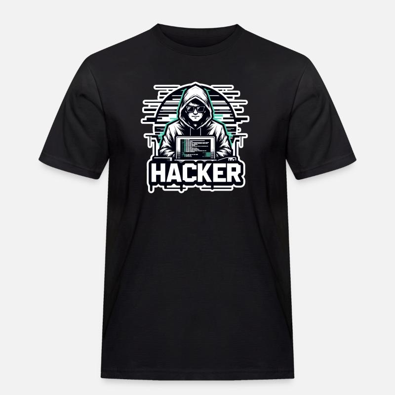 Hacker - Illustration - Männer Workwear T-Shirt - Schwarz