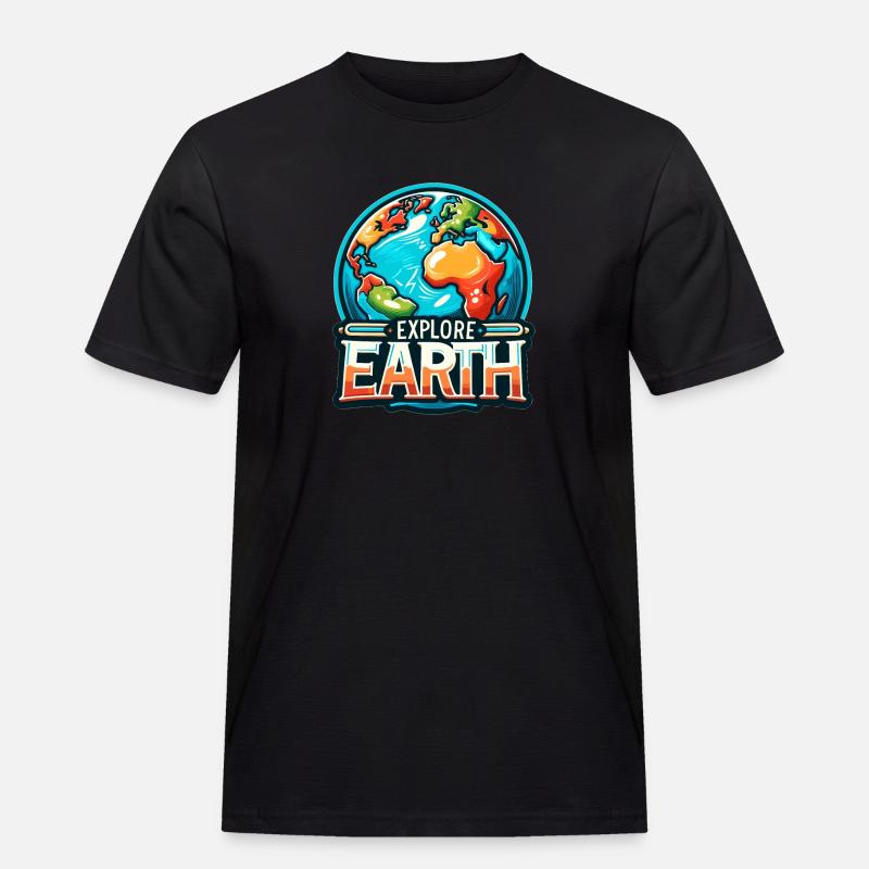 Explore Earth - Erde Illustration - Männer Workwear T-Shirt - Schwarz