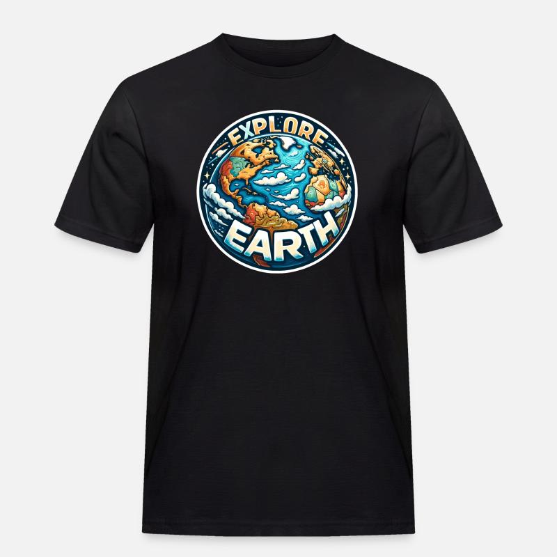 Explore Earth - Erde Illustration - Männer Workwear T-Shirt - Schwarz