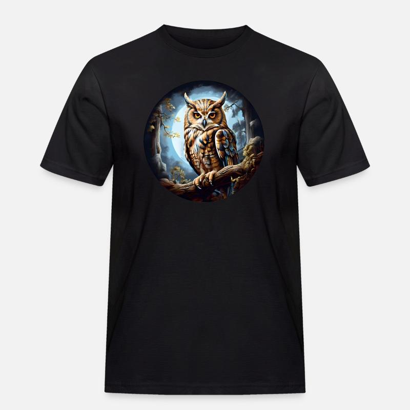 Große Eule - Männer Workwear T-Shirt - Schwarz