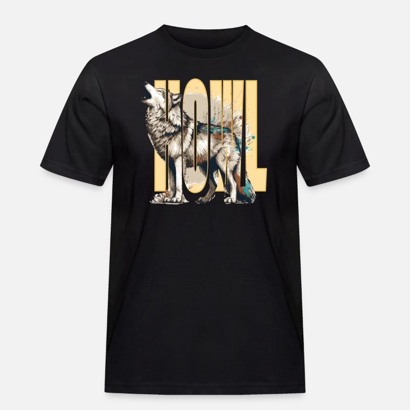 Heulender Wolf - Männer Workwear T-Shirt - Schwarz