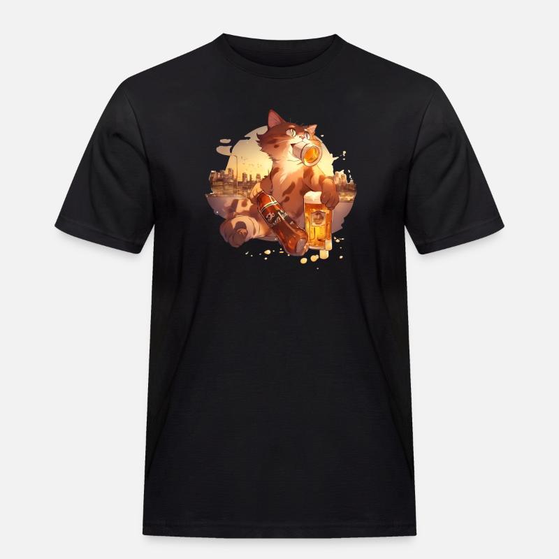 Paws & Pints: Katze mit Bier-Tee - Männer Workwear T-Shirt - Schwarz