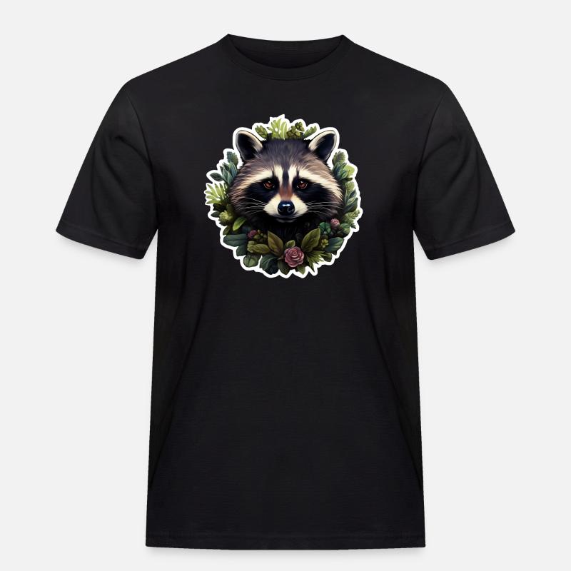 Waschbär mit Blumen - Männer Workwear T-Shirt - Schwarz