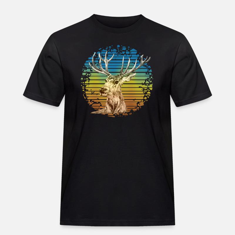 Hirsch - Männer Workwear T-Shirt - Schwarz