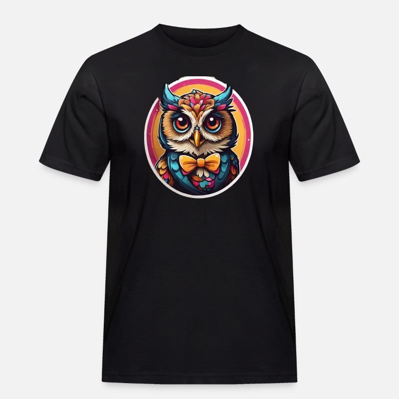 Lustige Eule Comic - Männer Workwear T-Shirt - Schwarz
