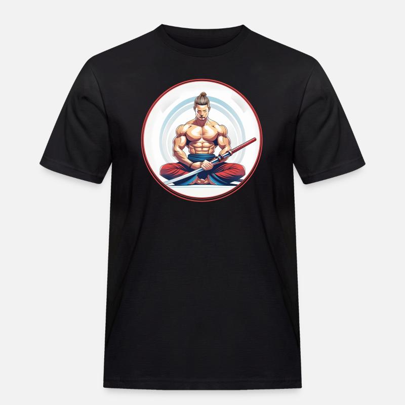Meditierender Samurai mit Katana - Männer Workwear T-Shirt - Schwarz