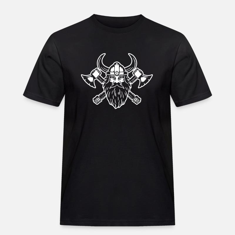 Wikinger mit Axt und Helm - Männer Workwear T-Shirt - Schwarz
