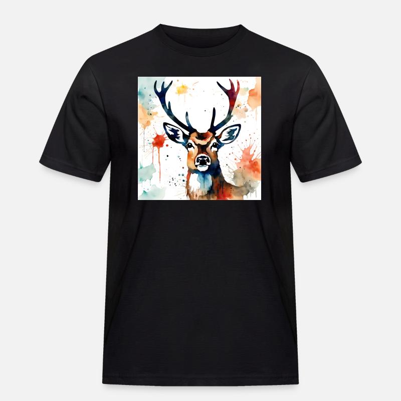 Hirsch gemälde - Männer Workwear T-Shirt - Schwarz