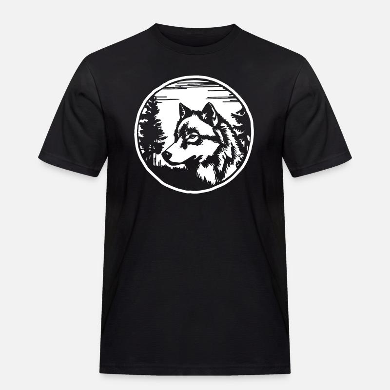 Wolf - Männer Workwear T-Shirt - Schwarz