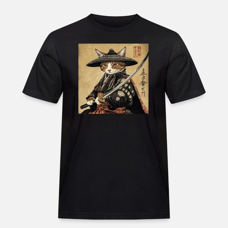 Katze Samurai Japan Ukiyo-E - Männer Workwear T-Shirt - Schwarz