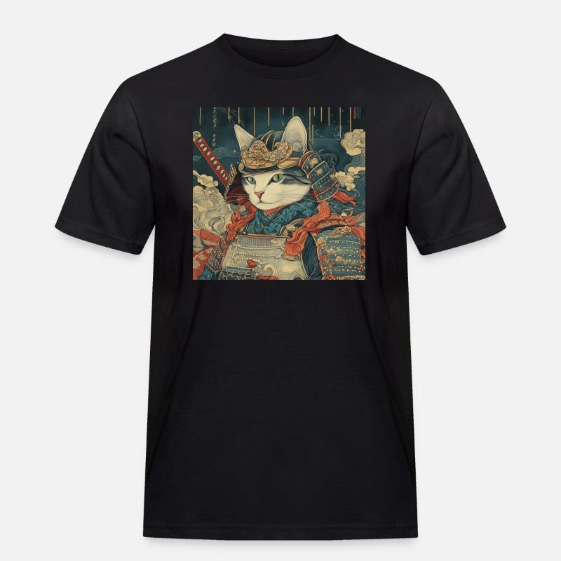 Katze Samurai Japan Ukiyo-E - Männer Workwear T-Shirt - Schwarz