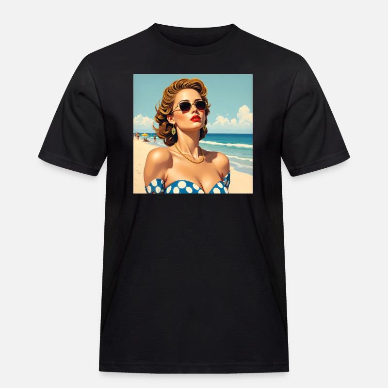 Das Model am Strand - Männer Workwear T-Shirt - Schwarz