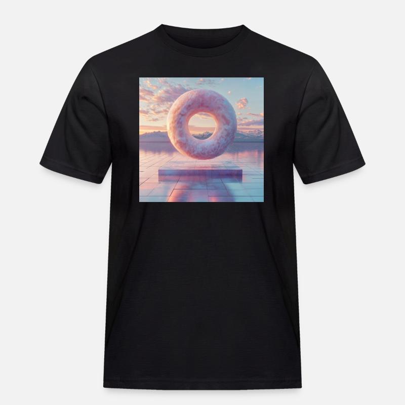 3D schwebender Donut - Männer Workwear T-Shirt - Schwarz