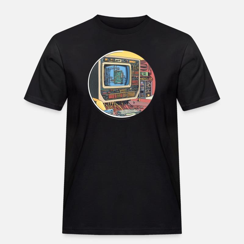 Retro-Tech: Die Anfänge der Computerwelt! - Männer Workwear T-Shirt - Schwarz