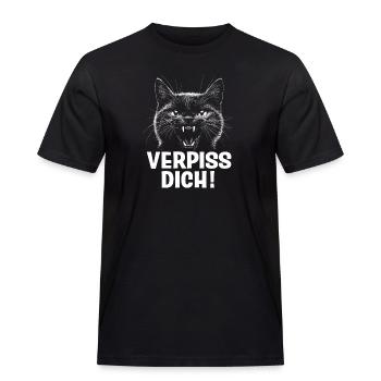 Katze - Verpiss Dich! Spruch - Männer Workwear T-Shirt - Schwarz - Vorne - AI Model Male 178 light (178cm)