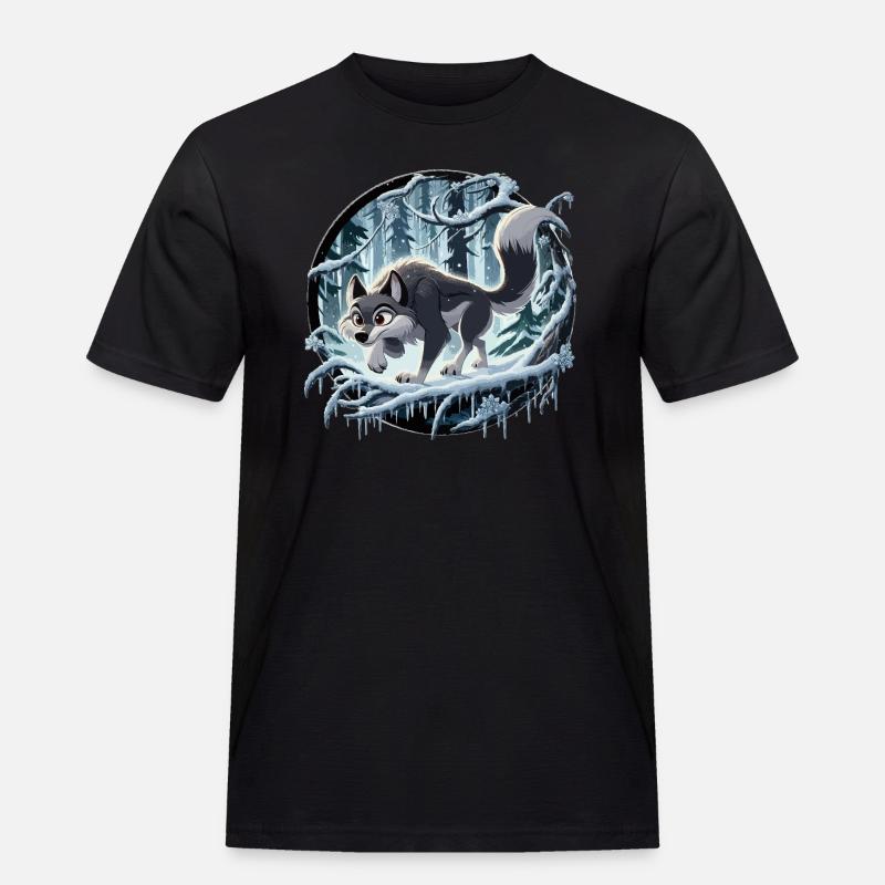 Wolf im eisigen Wald - Männer Workwear T-Shirt - Schwarz