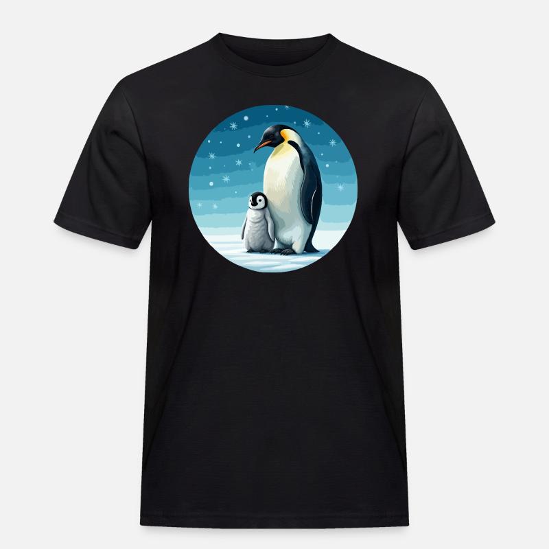 Kaiserpinguin mit Kind - Männer Workwear T-Shirt - Schwarz