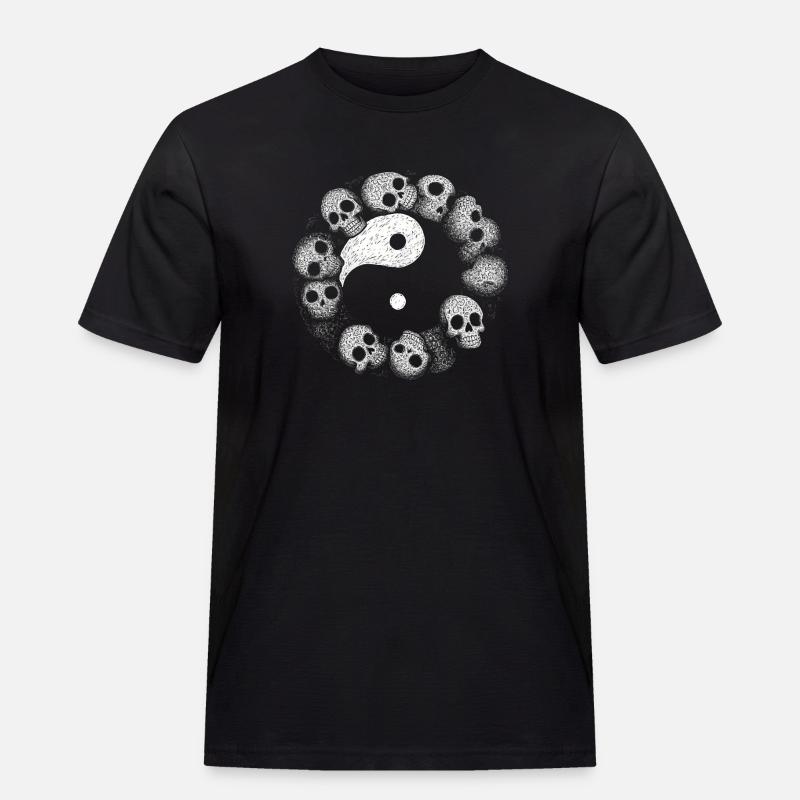 Yin Yang Schädel - Männer Workwear T-Shirt - Schwarz