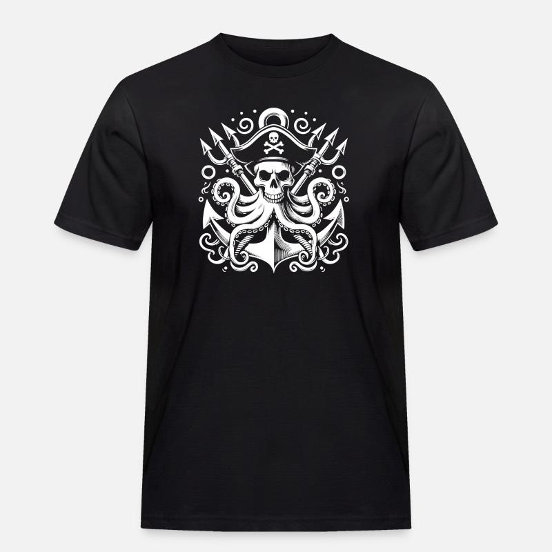 Octopus Pirat - Männer Workwear T-Shirt - Schwarz