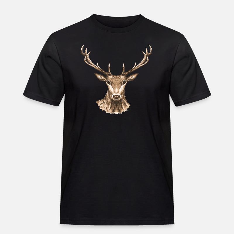 Hirsch - Männer Workwear T-Shirt - Schwarz