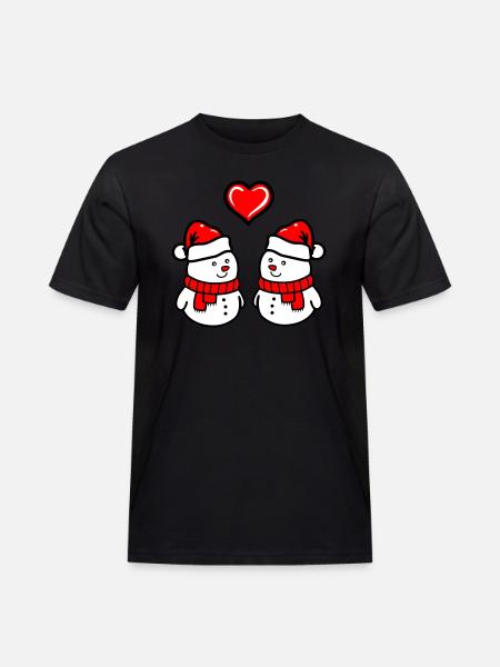 Schneemann love - Männer Workwear T-Shirt - Schwarz