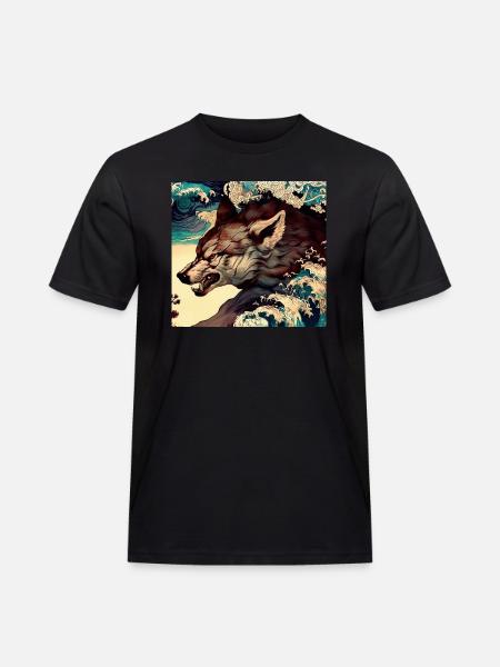 Wolf Japanese - Men's Workwear T-Shirt - black
