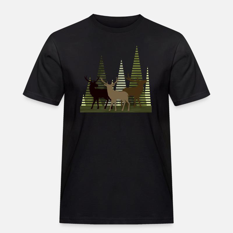 Hirsch - Männer Workwear T-Shirt - Schwarz