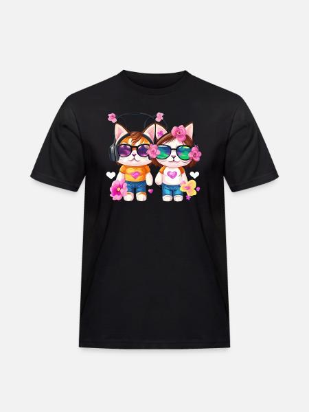 Katze freunde - Männer Workwear T-Shirt - Schwarz