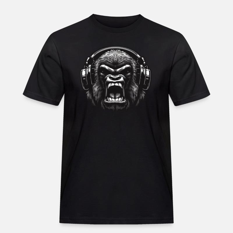 Gorilla DJ mit Kopfhörern - Männer Workwear T-Shirt - Schwarz