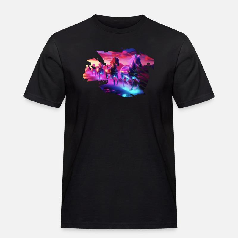 Elektrische Herde - Synthwave Horses - Männer Workwear T-Shirt - Schwarz