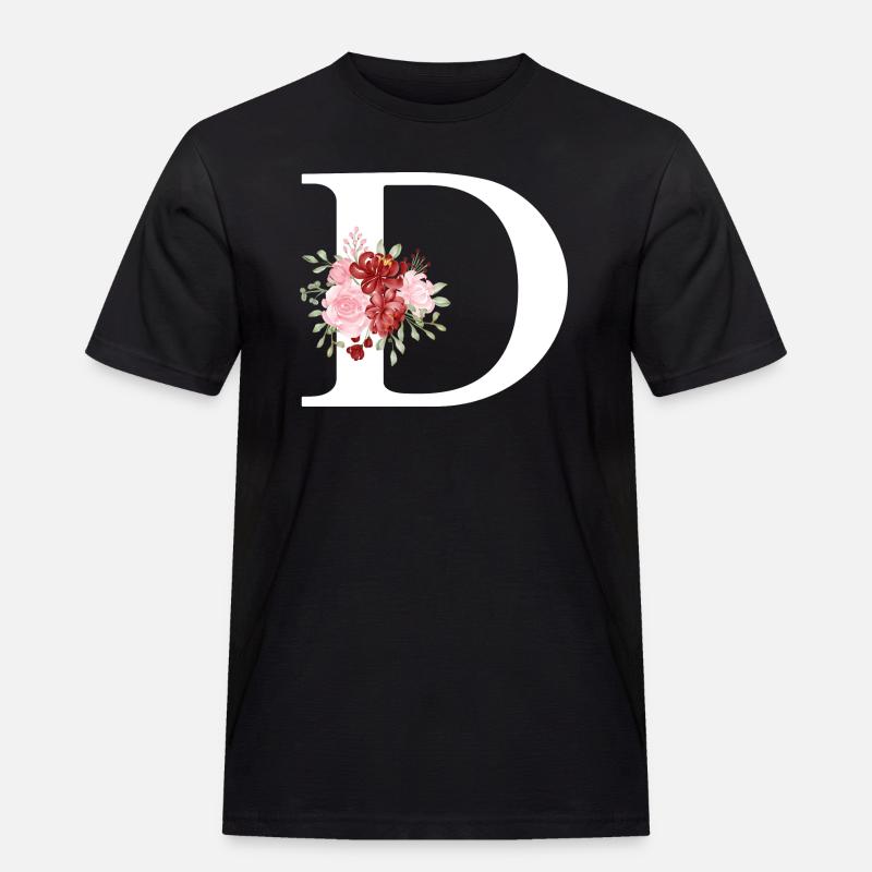 Roter Blumenbuchstabe D - Männer Workwear T-Shirt - Schwarz