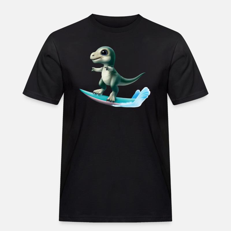 Surfer Dino - Männer Workwear T-Shirt - Schwarz