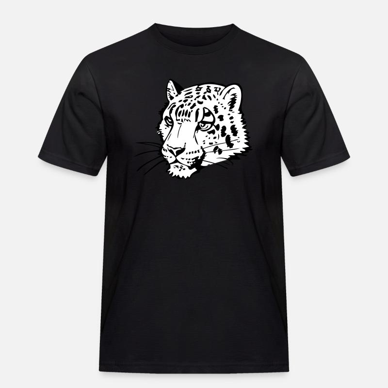 Schneeleopard im Comic Stiel - Männer Workwear T-Shirt - Schwarz