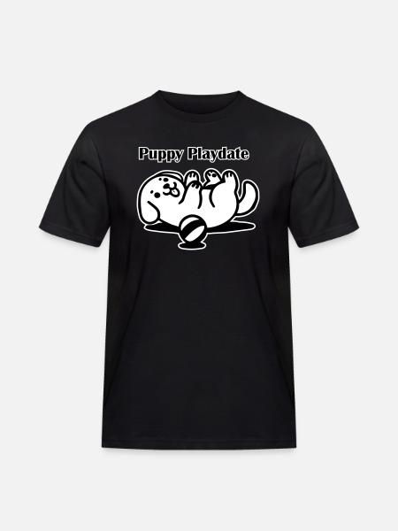 Pentu leikkii pallolla - Puppy Playdate Design - Miesten Workwear t-paita - musta