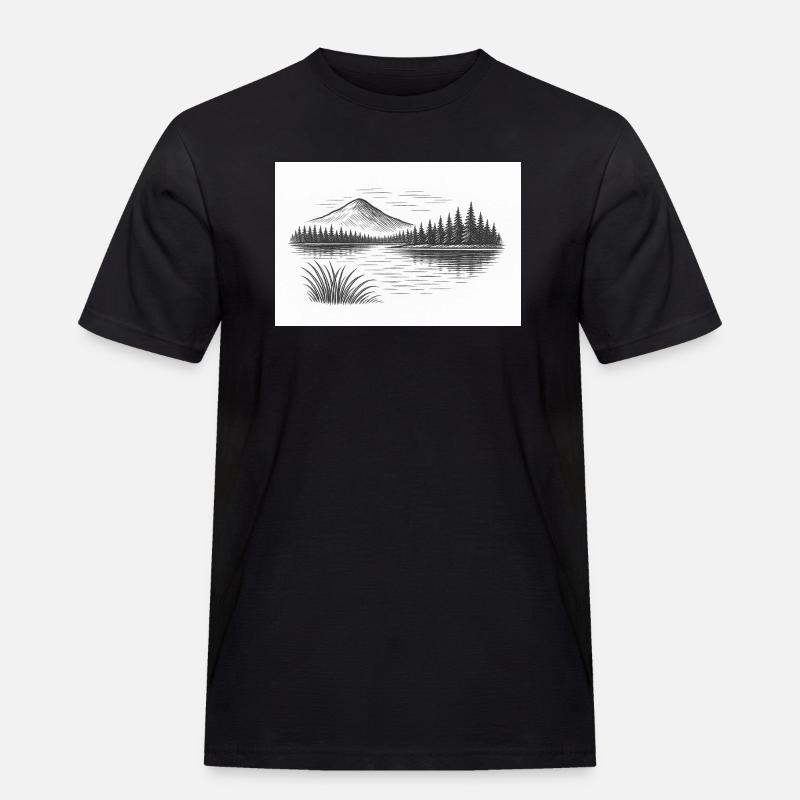Bergpanorama hinter See - Männer Workwear T-Shirt - Schwarz