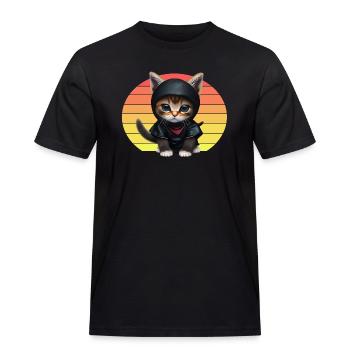 Ninja Cat Sunset - Men's Workwear T-Shirt - black - Front - AI Model Male 178 light (178cm)