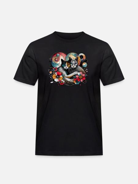 Kosmisches Katzengeflüster - Männer Workwear T-Shirt - Schwarz