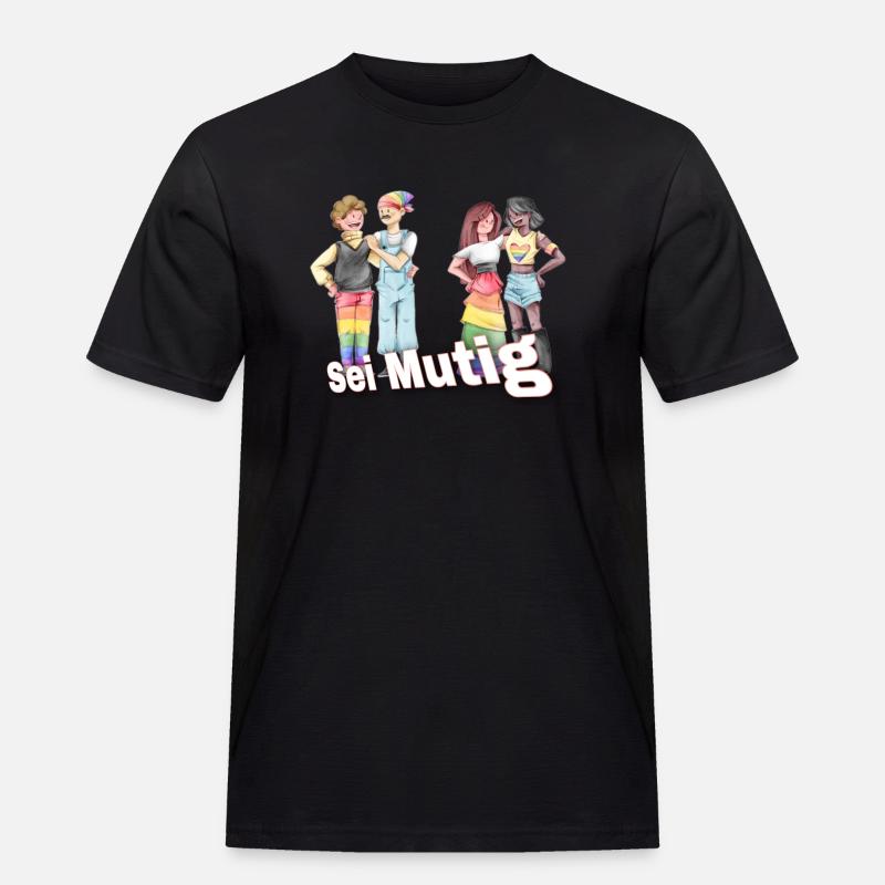,,Sei Mutig" LGBTQ - Männer Workwear T-Shirt - Schwarz