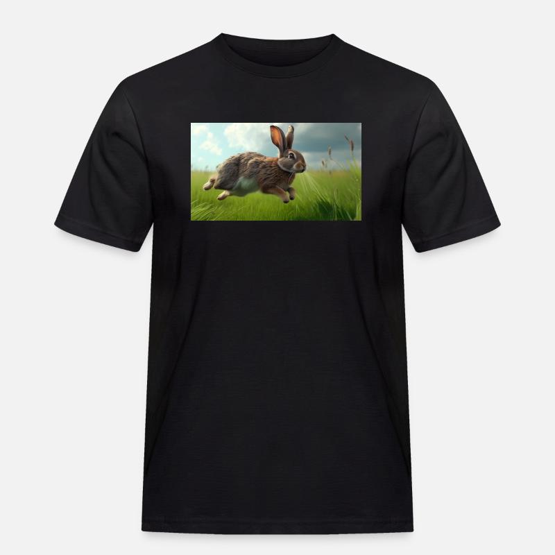 Jumping Rabbit - Männer Workwear T-Shirt - Schwarz