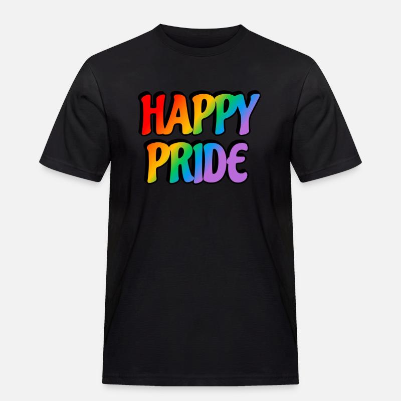 Happy Pride Regenbogen-Text - Männer Workwear T-Shirt - Schwarz