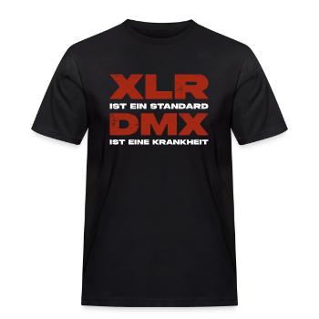 XLR vs DMX. Tontechniker versus Lichttechniker. - Männer Workwear T-Shirt - Schwarz - Vorne - AI Model Male 178 light (178cm)
