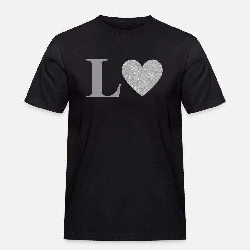 Buchstabe l silbernes Herz - Männer Workwear T-Shirt - Schwarz