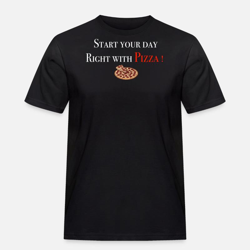 Start with Pizza 2 - Männer Workwear T-Shirt - Schwarz