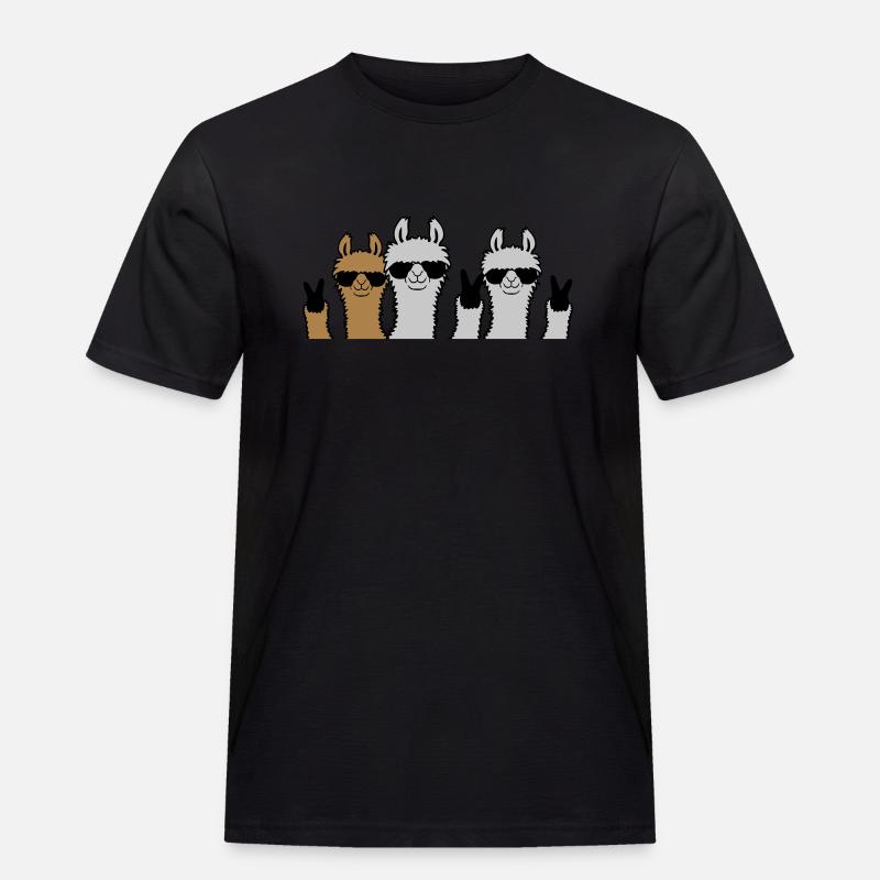 Crew Freunde Lama Peace - Männer Workwear T-Shirt - Schwarz